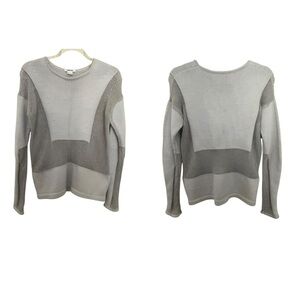 Helmut Lang Sheer Gray Knit Crochet Popover Colorblock Wool Blend Sweater SZ S